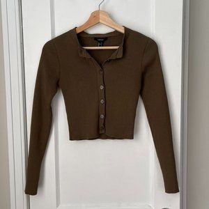 Forever 21 Olive Green Cropped Cardigan